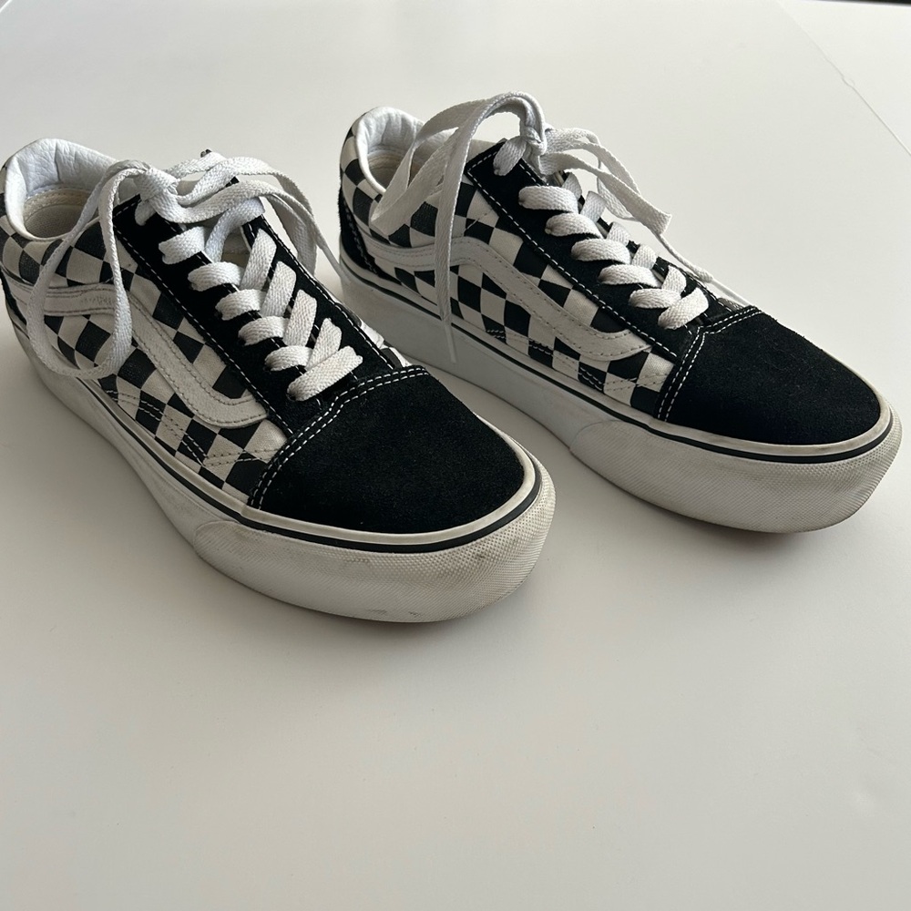 Vans Flatform Black White Old Skool Classic Lace Up Skate Sneakers M 5.5 W 7